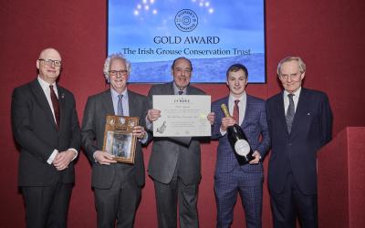(left to right) : Dan Jago, Chairman and CEO of James Purdey and Sons; Peter Mackie, Chairman IGCT, Sir Nicholas Soames, Alex Rogers, IGCT Game Keeper and The Duke of Wellington.